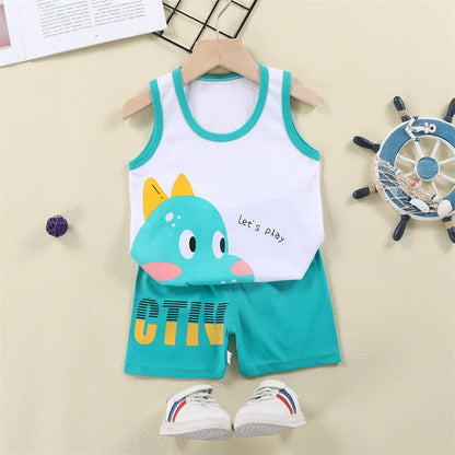 Conjunto de 2 piezas de chaleco y pantalones cortos transpirables de algodón para niños y niñas, chándal de verano con estampado de dibujos animados, ropa informal, traje de 1 a 6 años