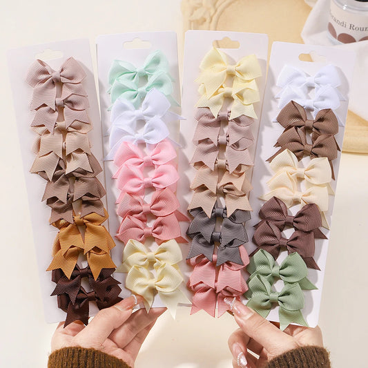 10 unids/lote de pinzas para el pelo con lazo de Color sólido para niñas, horquilla con lazo hecha a mano, Mini pasadores, accesorios para el cabello para niños