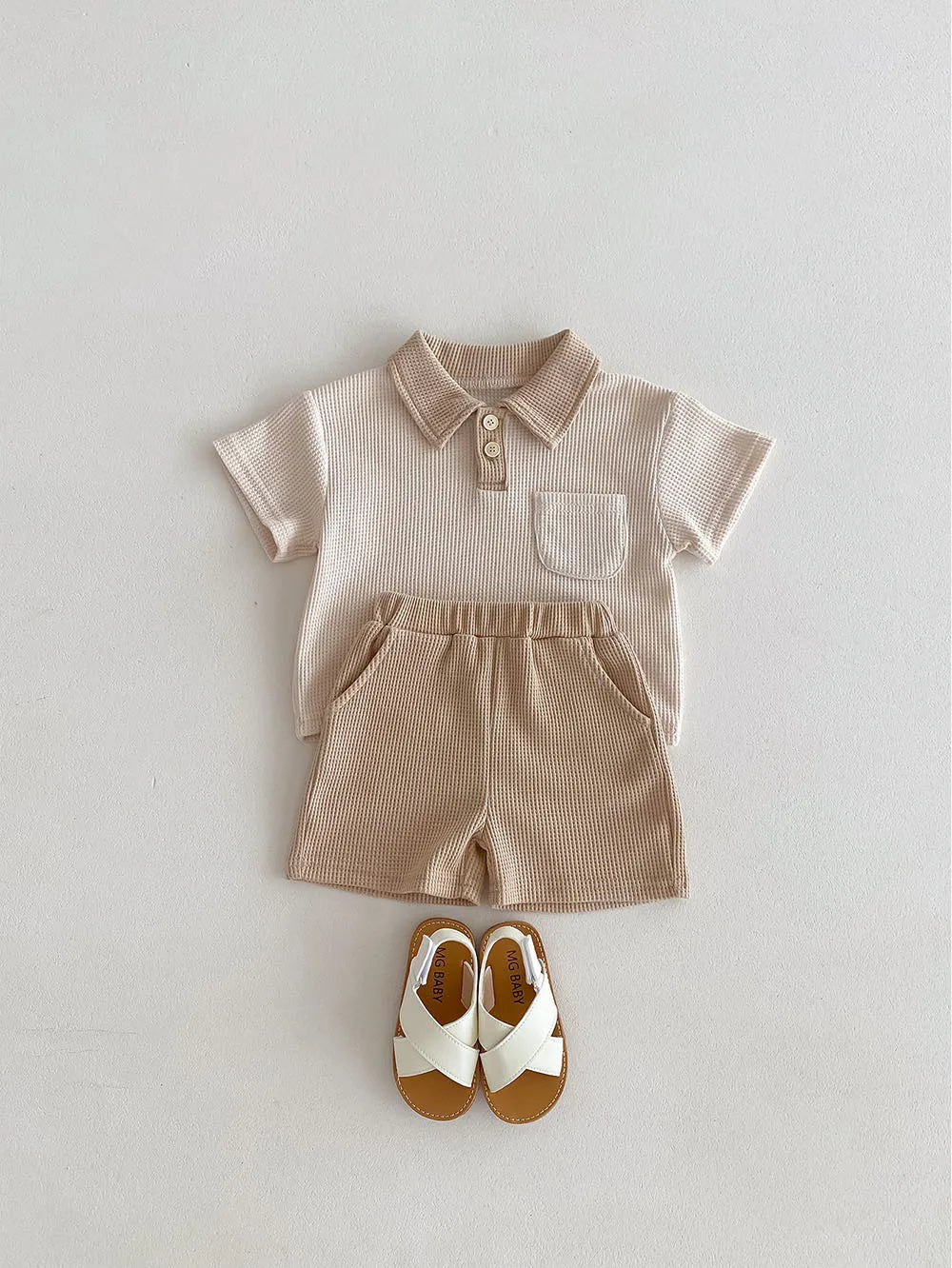 Conjunto de ropa de verano para bebé, camiseta y pantalones cortos con cuello vuelto, 2 uds., traje de chándal para niño pequeño