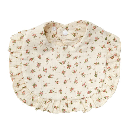 Baberos con estampado de flores para bebé, toalla de Saliva con broche ajustable, borde con volantes, paños para eructar de algodón y muselina, bufanda de alimentación para niñas de grado A de arcoíris