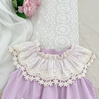 Vestido de encaje con cuello de pétalo para hermanas, peleles para bebés, ropa para niñas, vestido de princesa para fiesta con lazo, ropa dulce y bonita para niños