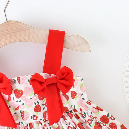 Vestido de verano para niña pequeña, versión coreana vestido Floral, elegante, algodón, pajarita, sombrero incluido
