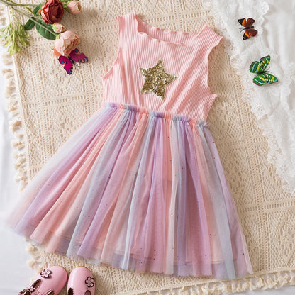 Vestido de verano para niñas pequeñas, tutú de malla hinchado, vestido con tirantes y bordado Floral de princesa, ropa de fiesta de cumpleaños para niñas pequeñas