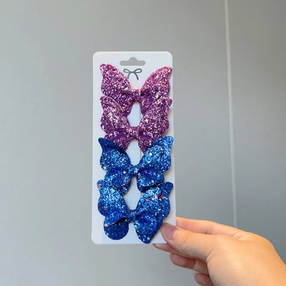 4 Uds. De lazos para el pelo de mariposa lisos y pinzas para el pelo para niñas, accesorios para el cabello de cuero para niños, horquillas, pasadores, tocados de regalo