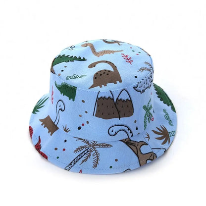 Anti-UV varios colores niños pescador sombrero dinosaurio poliéster cubo sombrero niños gorra niños niños