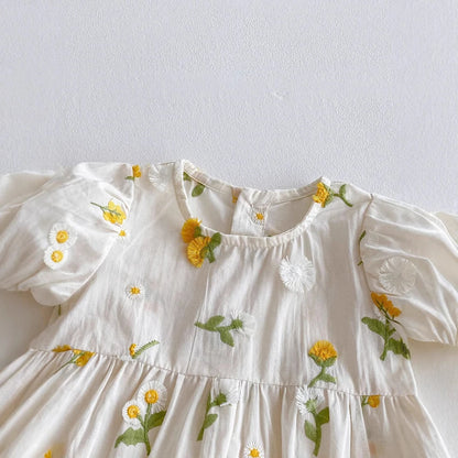 Pastoral niñas bebé bordado Floral mameluco de manga corta girasol mono infantil niño recién nacido ropa de bebé de una pieza
