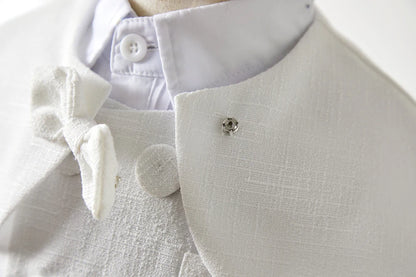 Trajes blancos para niños, vestido Formal de fiesta de bautismo a la moda, chaleco, chal, pantalones cortos, sombrero, conjuntos de 4 Uds., conjunto de ropa de Boutique de cumpleaños para niños