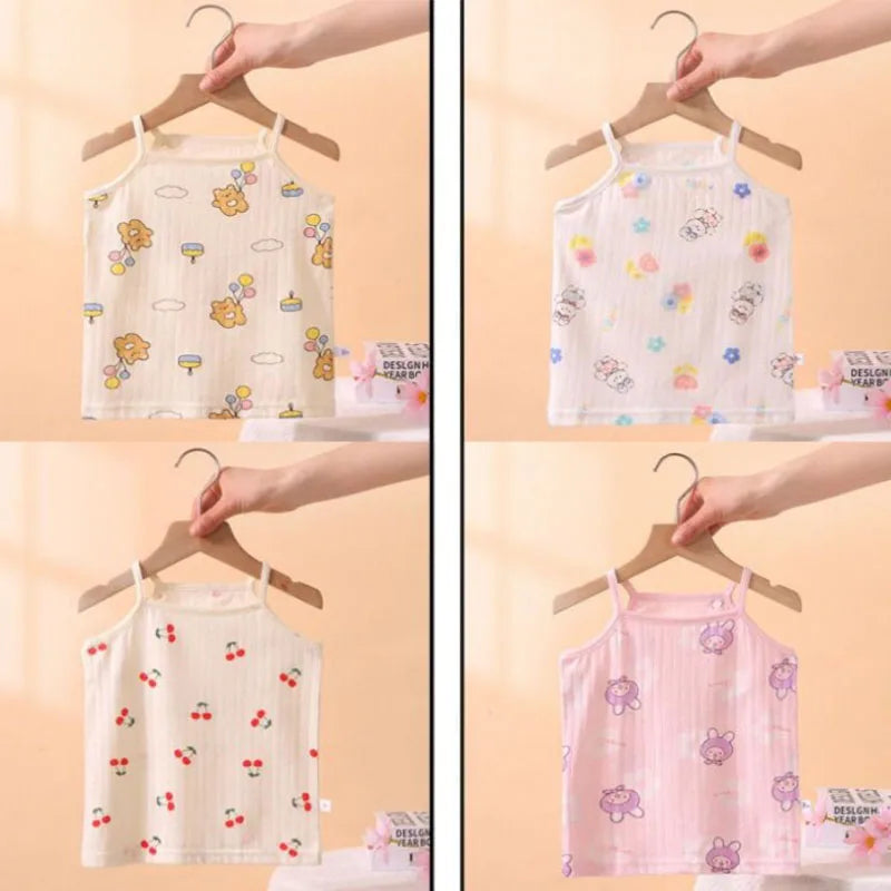 Camisola con tirantes y pantalones cortos para niña, conjunto de 2 piezas de algodón suave, pijama con estampado de dibujos animados, moda de verano, ropa informal para el hogar