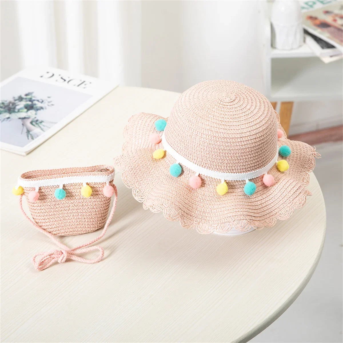 Niños Niñas moda de verano niños protector solar sombrero de paja bolsa para niñas sombrero fresco niña lindo transpirable BabyAccessories