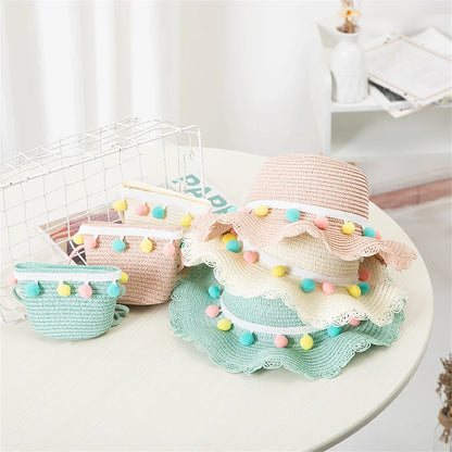 Niños Niñas moda de verano niños protector solar sombrero de paja bolsa para niñas sombrero fresco niña lindo transpirable BabyAccessories