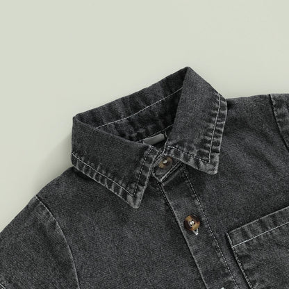 Mono vaquero para recién nacidos, niños y niñas, mono liso de manga corta con cuello vuelto, monos para bebés, monos informales con botones de verano