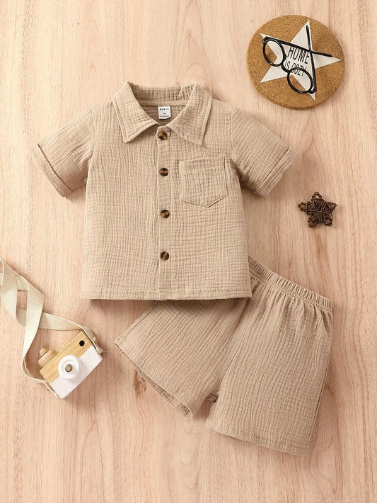 Algodón 2 piezas verano bebé niño caqui pantalones cortos de manga corta Casual al aire libre todo Simple cómodo traje suave