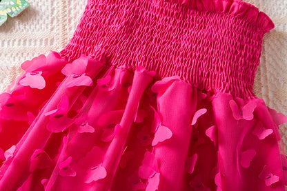 Vestido de verano para niñas pequeñas, tutú de malla hinchado, vestido con tirantes y bordado Floral de princesa, ropa de fiesta de cumpleaños para niñas pequeñas