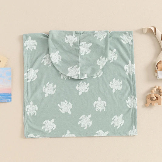 Toalla de playa con capucha para niños pequeños, Poncho ligero con estampado de tortuga, 6M-4T