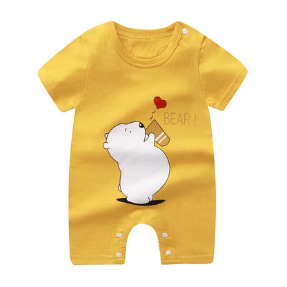 Nueva ropa de verano para bebés recién nacidos, niños y niñas, sección de impresión de dibujos animados de manga corta, ropa de escalada con archivo abierto, mono para bebé