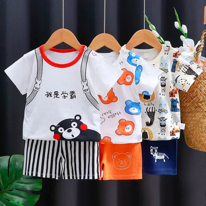 2025 nuevo estilo coreano niños trajes de manga corta de algodón verano niñas niños camisetas conjunto de dos piezas ropa infantil para bebés