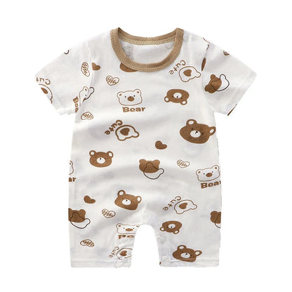Nueva ropa de verano para bebés recién nacidos, niños y niñas, sección de impresión de dibujos animados de manga corta, ropa de escalada con archivo abierto, mono para bebé
