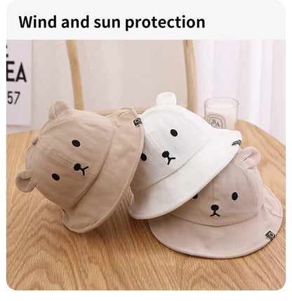 Lindo oso bebé cubo sombrero con orejas niño niña algodón niños sombrero de sol al aire libre verano niño Panamá gorra