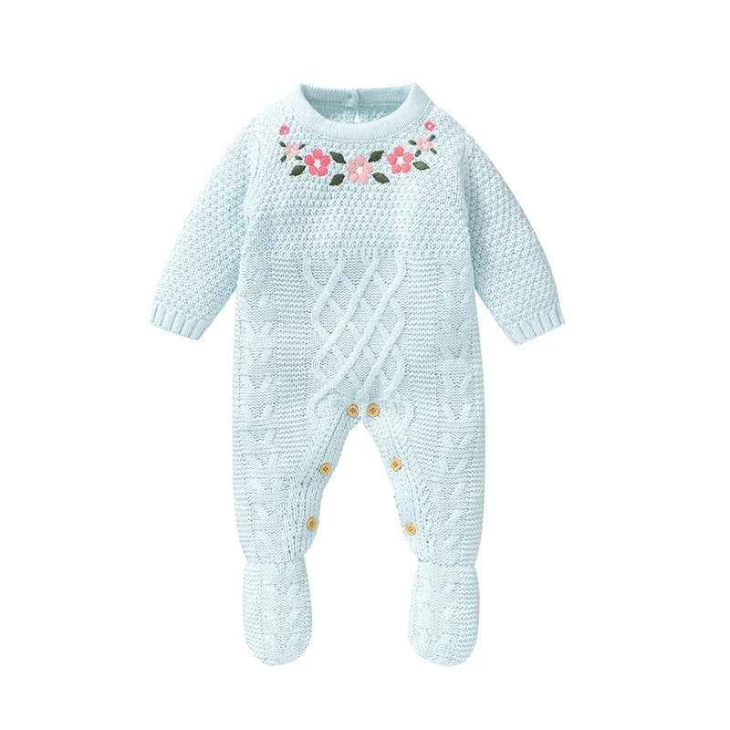 Winter Infant Girls Rompers Autumn Floral Embroideried Newborn Baby Full Sleeve Jumpsuits Clothes 0-18m Children Outwear Costume