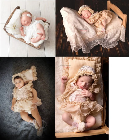 Accesorios de fotografía recién nacido para bebé de 0 a 3 meses, sombrero para bebé, pelele de encaje para niña, monos, traje, ropa de fotografía