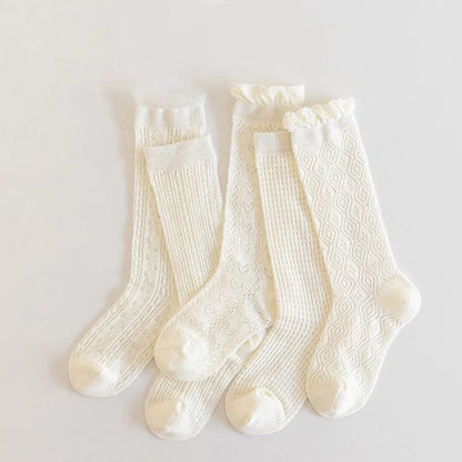 3 pares de medias con volantes de encaje blanco de princesa, calcetines de malla de verano para niñas, calcetines largos finos y transpirables para niños de 3 a 12 años, calcetines hasta la pantorrilla