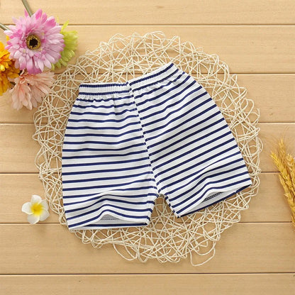 Verano niños niño 2 uds pantalones cortos de algodón suave ropa Casual transpirable niños niña bebé raya de dibujos animados deportes playa medio pantalón 2-5 Y