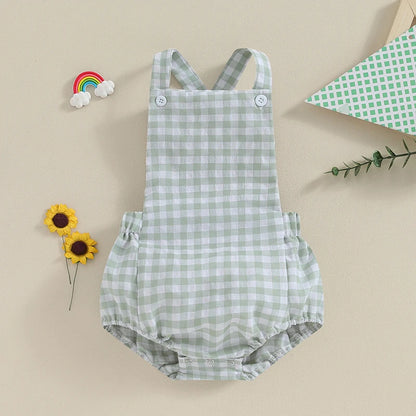 Monos de verano para bebés y niños, pelele informal sin mangas con estampado de rayas a cuadros, ropa infantil para recién nacidos