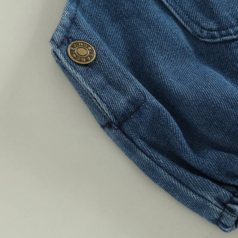 Ropa de verano para bebés, pelele vaquero para bebés, mono sin mangas con cierre de botón sólido, mono general