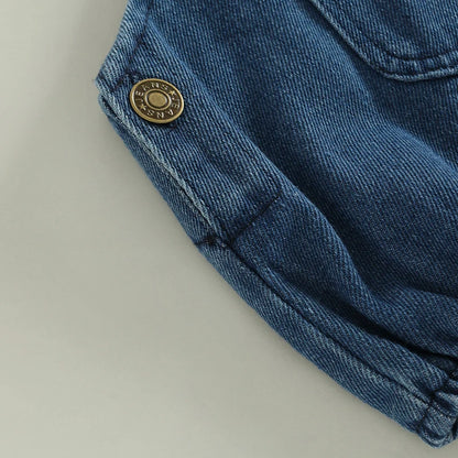 Ropa de verano para bebés, pelele vaquero para bebés, mono sin mangas con cierre de botón sólido, mono general