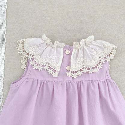Vestido de encaje con cuello de pétalo para hermanas, peleles para bebés, ropa para niñas, vestido de princesa para fiesta con lazo, ropa dulce y bonita para niños