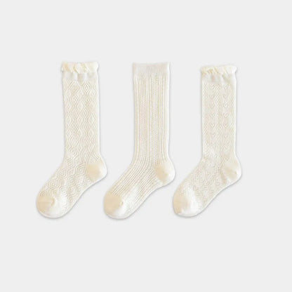 3 pares de medias con volantes de encaje blanco de princesa, calcetines de malla de verano para niñas, calcetines largos finos y transpirables para niños de 3 a 12 años, calcetines hasta la pantorrilla