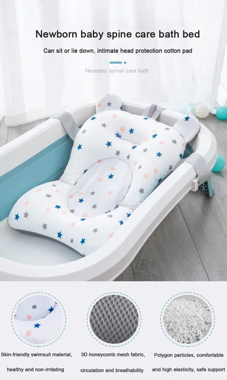 Cojín de ducha para bañera Ajustable, asiento de soporte para recién nacido, asiento de baño para bebé, almohadilla de agua flotante, almohadilla para bañera de bebé plegable portátil
