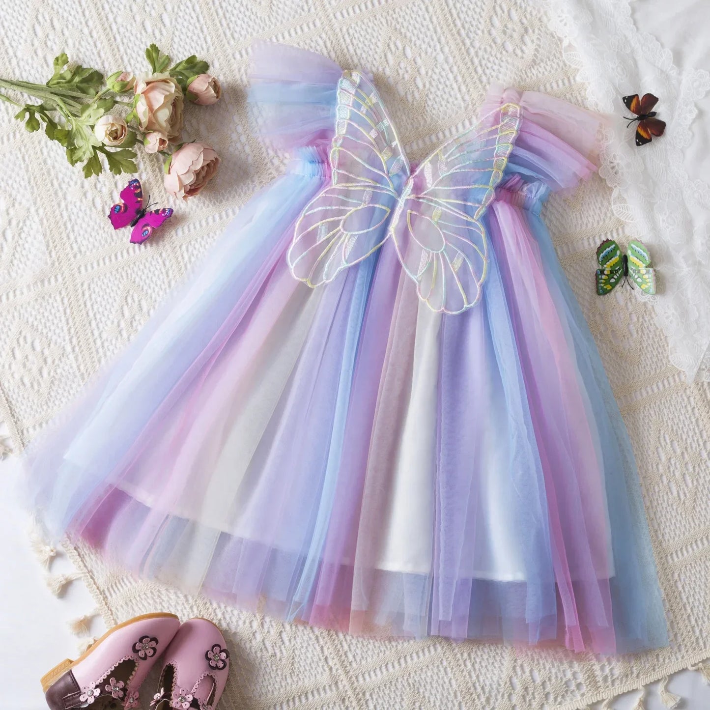 Toddler Baby Girls Summer Dress Puffy Mesh Tutu Princess Floral Embroidery Suspender Dress Baby Girls Birthday Party Clothes