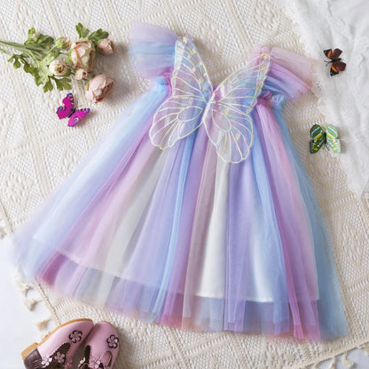Vestido de verano para niñas pequeñas, tutú de malla hinchado, vestido con tirantes y bordado Floral de princesa, ropa de fiesta de cumpleaños para niñas pequeñas