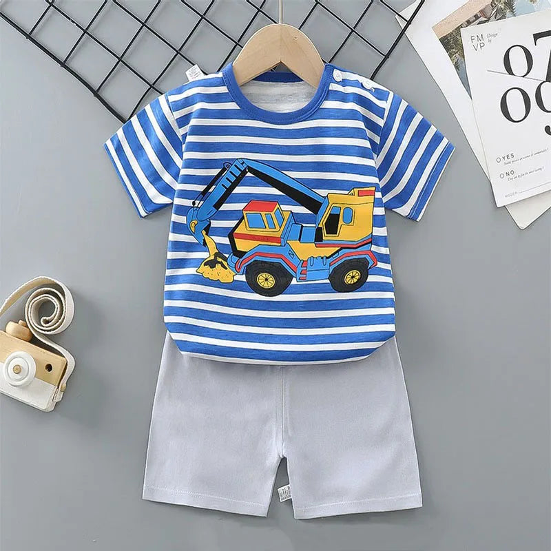 Camisetas de algodón + Pantalones cortos, conjunto de chándal de 2 piezas, traje de verano con estampado de dinosaurio y cebra de dibujos animados para niños y niñas, ropa para bebés de 1 a 6 años