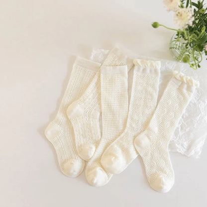 3 pares de medias con volantes de encaje blanco de princesa, calcetines de malla de verano para niñas, calcetines largos finos y transpirables para niños de 3 a 12 años, calcetines hasta la pantorrilla