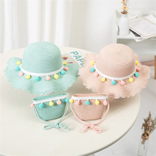 Niños Niñas moda de verano niños protector solar sombrero de paja bolsa para niñas sombrero fresco niña lindo transpirable BabyAccessories