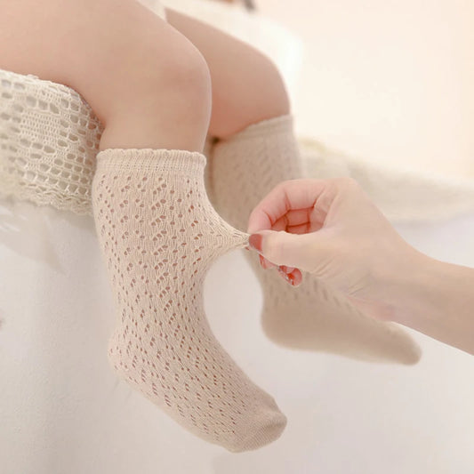 Calcetines de malla de punto para niñas pequeñas, medias de tubo largo hasta la rodilla, suaves, de algodón, para verano