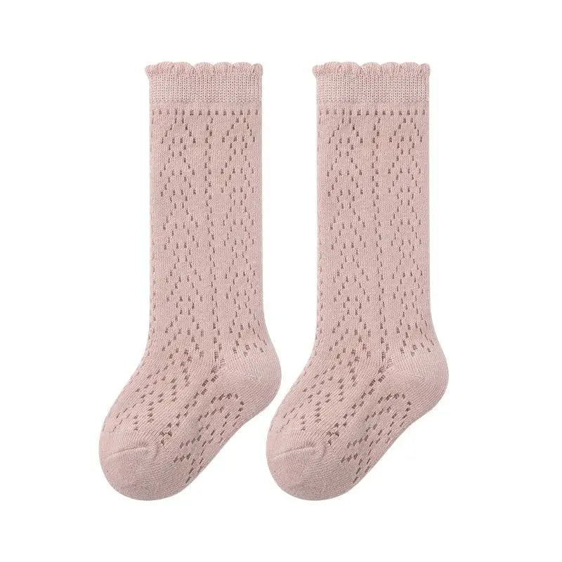Calcetines de malla de punto para niñas pequeñas, medias de tubo largo hasta la rodilla, suaves, de algodón, para verano