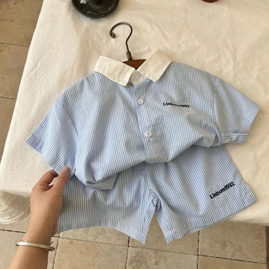 Conjunto de ropa de verano para niños y niñas, Top de manga corta informal, pantalones cortos, trajes de bebé para dos niños