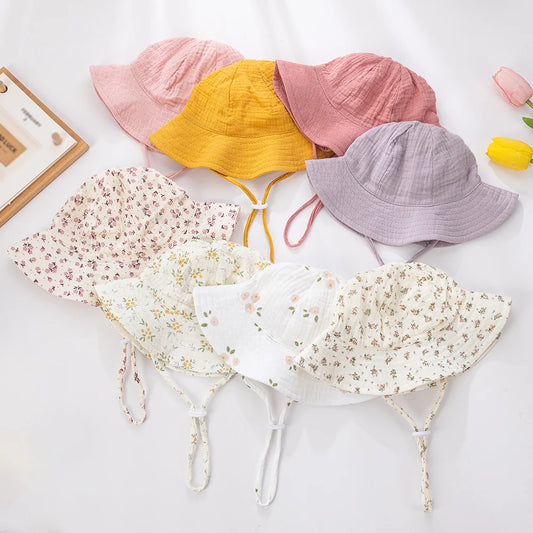 Sombreros de cubo con estampado Floral para bebé, gorros sólidos ajustables para niños y niñas, gorros con protección solar para exteriores, diademas para pesca en la playa
