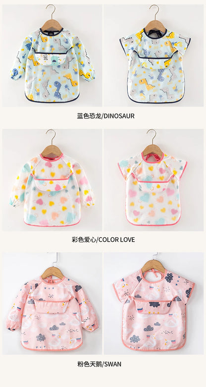 Baberos de tela para bebé, ropa de comedor impermeable, delantal de manga larga, bata de alimentación para niños, vendaje inverso para eructar, protección de pintura