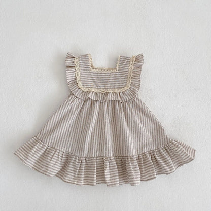 Ropa de moda para niñas de 0 a 6 años, vestido de encaje a rayas, novedad de verano, pelele para niñas, traje a juego para hermanas, vestidos de princesa