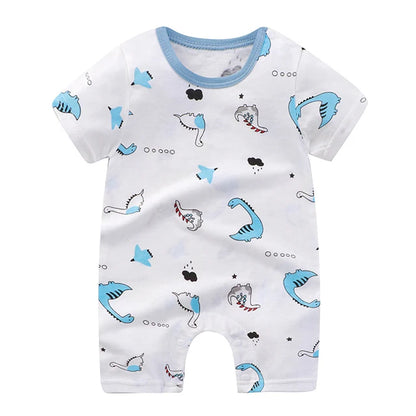 Nueva ropa de verano para bebés recién nacidos, niños y niñas, sección de impresión de dibujos animados de manga corta, ropa de escalada con archivo abierto, mono para bebé