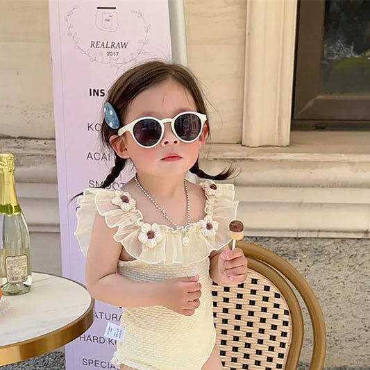 Bañador Floral de una pieza para niña, traje de baño de verano
