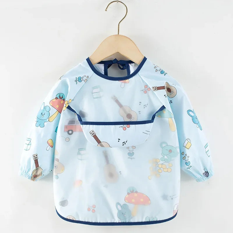 Baberos de tela para bebé, ropa de comedor impermeable, delantal de manga larga, bata de alimentación para niños, vendaje inverso para eructar, protección de pintura