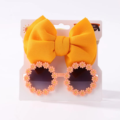 Conjunto de 2 uds de gafas de sol para niños, gafas de sol para bebés, diadema de nailon elástico, gafas de sol bohemias para playa, gafas de sol para la playa, sombreros con lazo para niños