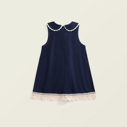 Vestido de retazos de encaje para niños verano 2025 nueva falda de chaleco sin mangas de encaje de estilo Retro para niñas