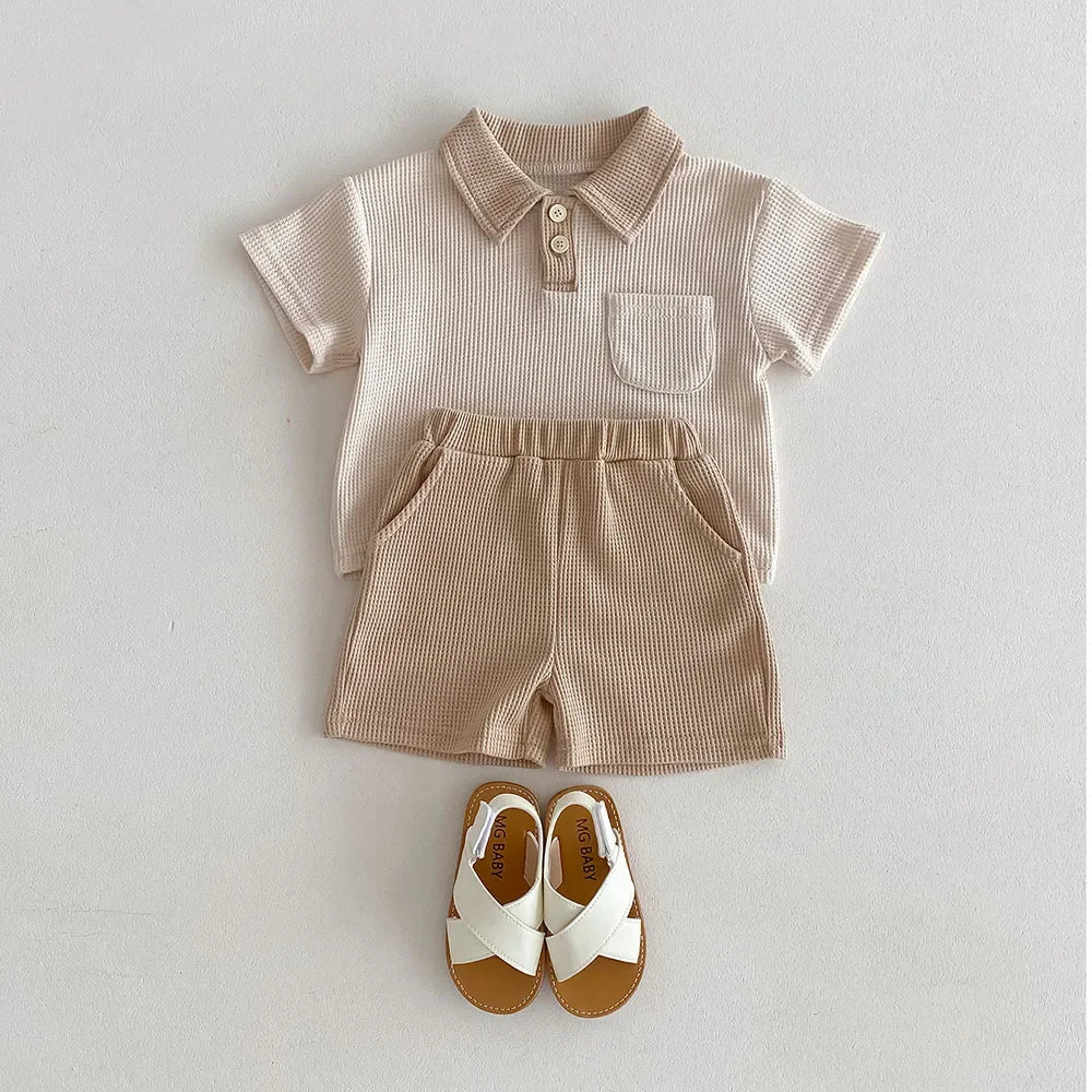 Conjunto de ropa de verano para bebé, camiseta y pantalones cortos con cuello vuelto, 2 uds., traje de chándal para niño pequeño