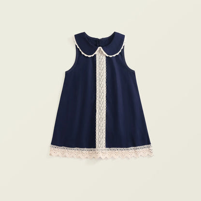 Vestido de retazos de encaje para niños verano 2025 nueva falda de chaleco sin mangas de encaje de estilo Retro para niñas